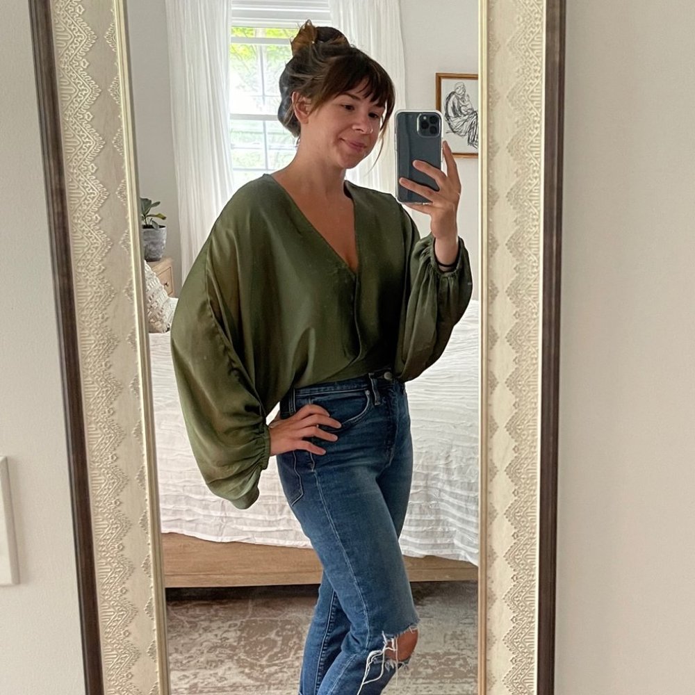 Free People - Green Wrap Style Crop Top XS